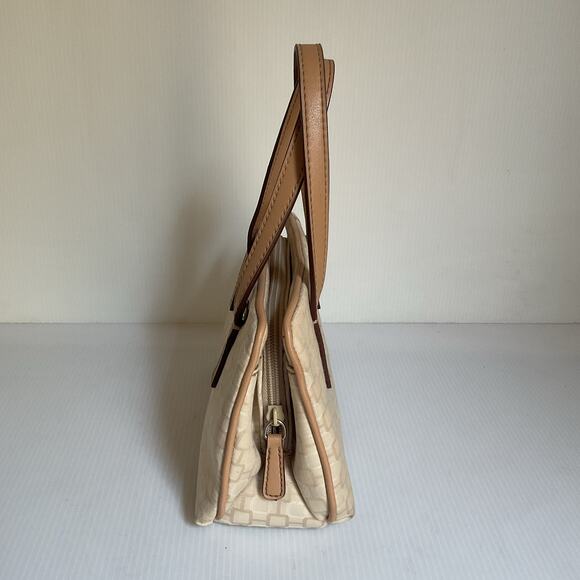 Nine West Beige Canvas Satchel Purse Handbag Top Handle Bag - Picture 3 of 10